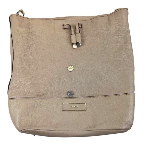 DKNY Nude Crosby Ego Leather Drawstring Large Bucket Bag Purse - Picture 4 of 10